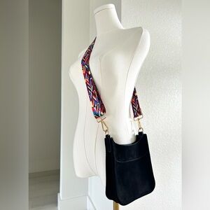 Ah Dorned Black Vegan Faux Suede Minimalistic Small Crossbody Bag